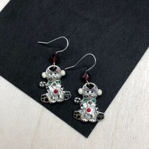 Kenneth Cole Winter Kitty Cat Wearing Earmuffs Fun Dangle Drop Earrings.